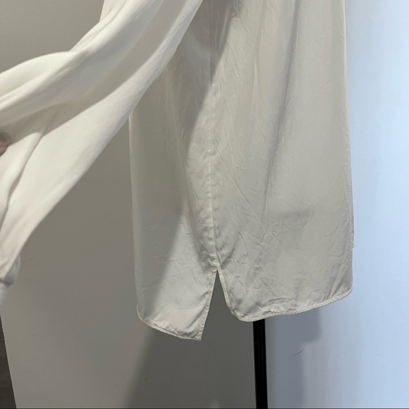 Lafayette 148 Wyatt Knit Trim Matte Silk Blouse In Cloud White Size Larg… - Picture 8 of 11